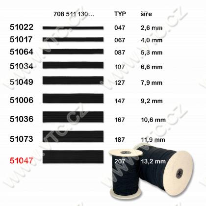 Guma prádlová 13,2 mm čierna