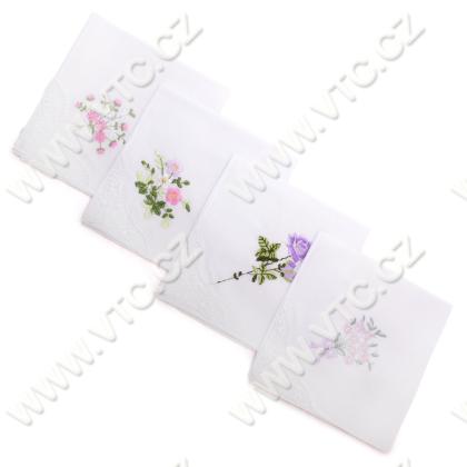 Ladies handkerchief embroidered w. lace- 1pcs/pack